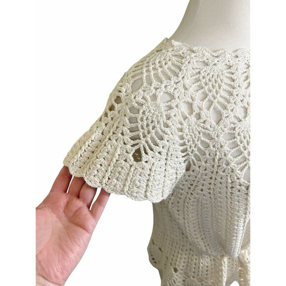 Free People Vintage 60s Crochet Cinched Waist Top Ivory RARE! - Picture 8 of 9